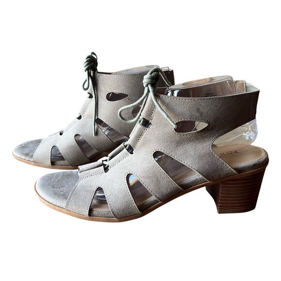 Torrid Block Heel Sandals Size 9.5W Wide Taupe Strappy Lace-Up Boho  Prairie - Picture 1 of 9